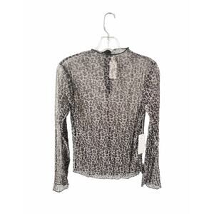 Elizabeth Crosby Sheer Animal Print Metallic Top Black Silver Small New